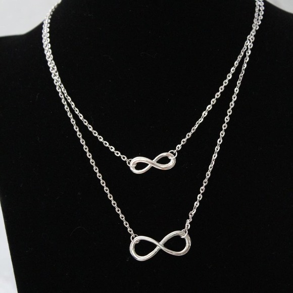 New Fashion Silver Tone Double Stand with Infinity Sign Necklace N106 - Picture 2 of 4